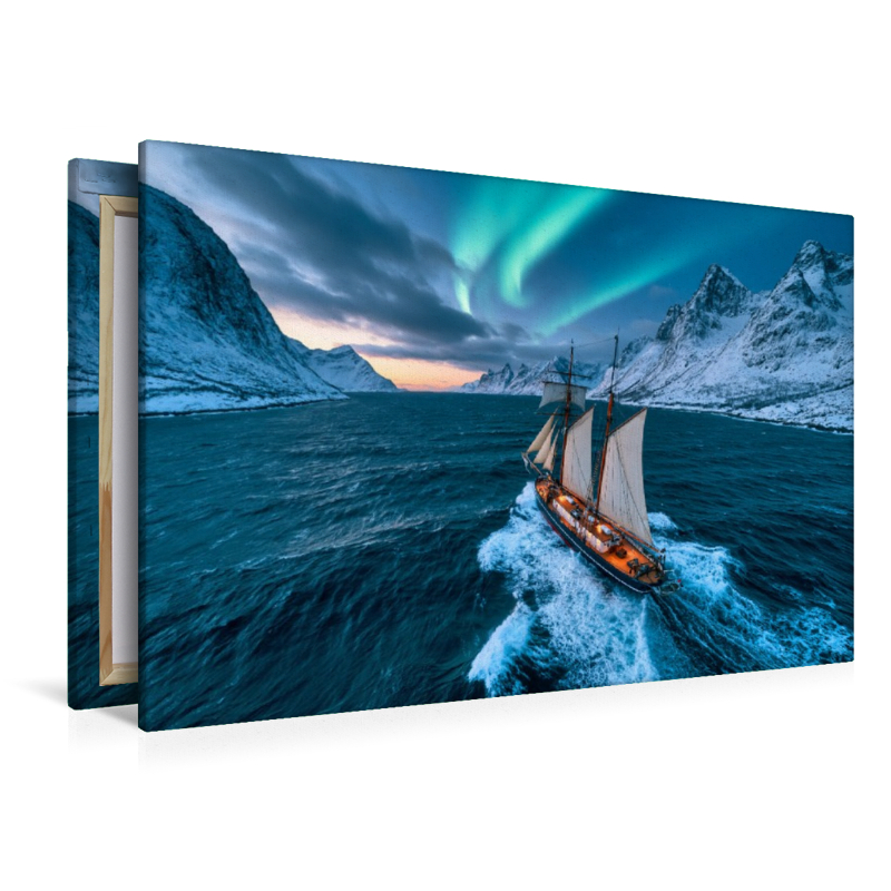 Dreimast-Segelschiff im winterlichen Fjord