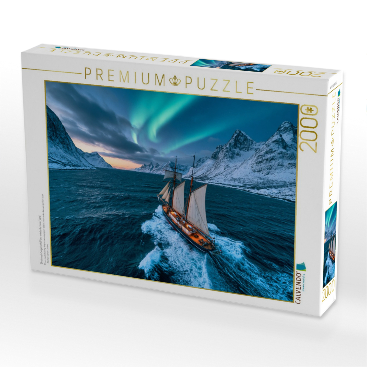 Dreimast-Segelschiff im winterlichen Fjord