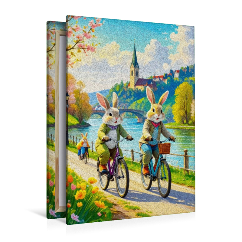 Osterhasen auf Fahrradtour an der blauen Donau