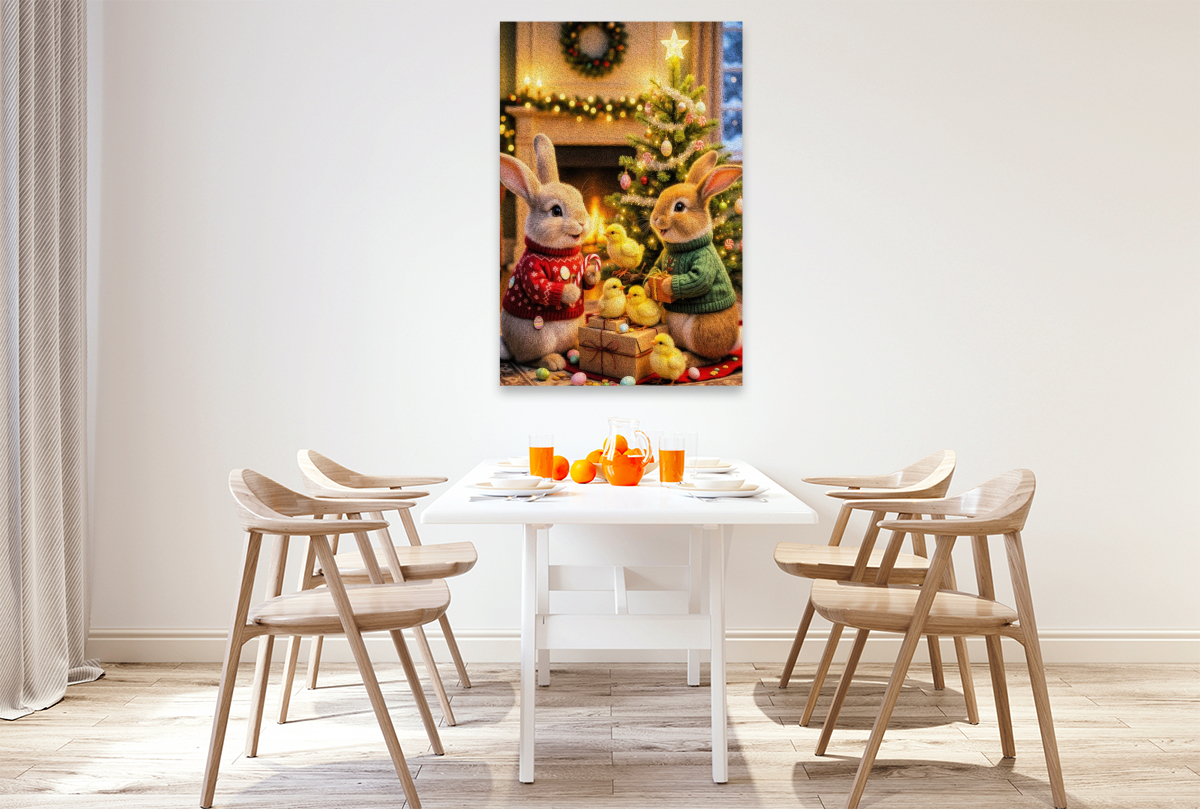 Weihnachtsfeier bei Osterhasen mit  kleinen Küken