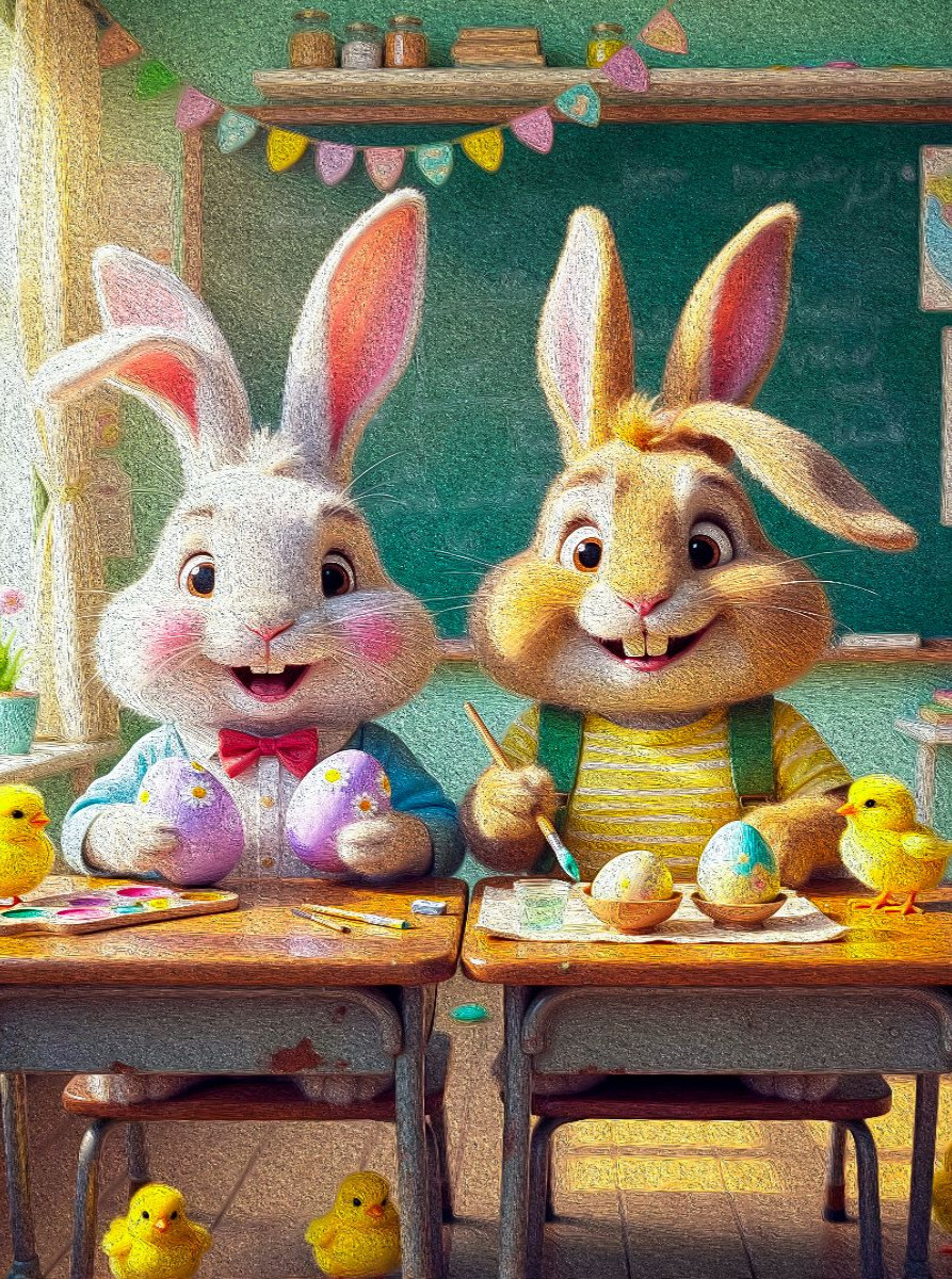 Osterhasen beim Schulunterricht