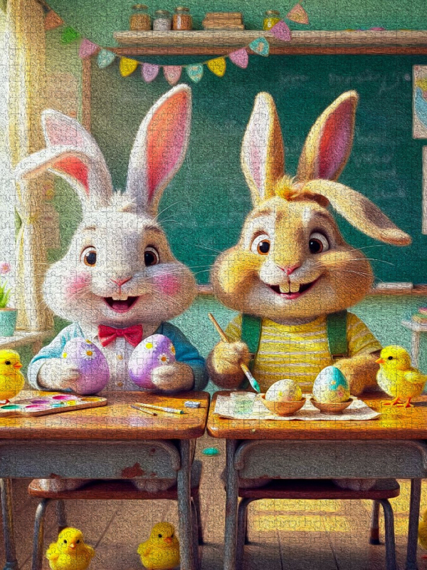 Osterhasen beim Schulunterricht