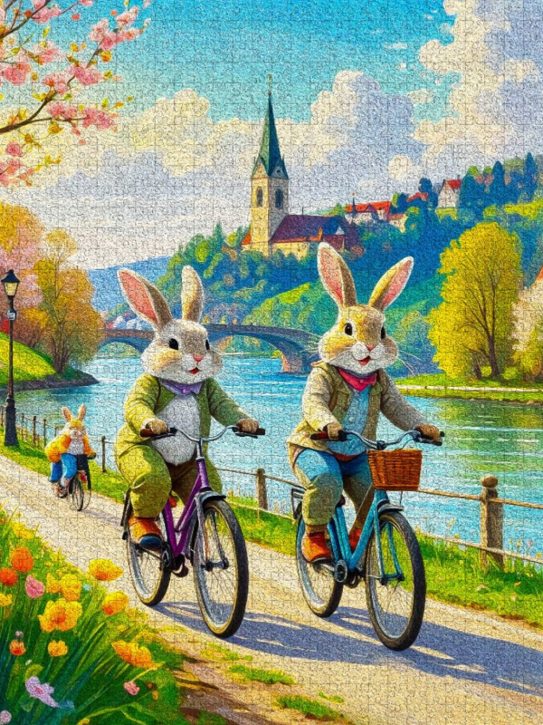 Osterhasen auf Fahrradtour an der blauen Donau