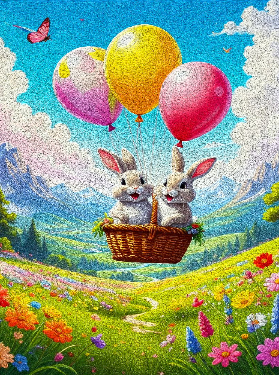 Fröhliche Hasenluftfahrt im Frühling