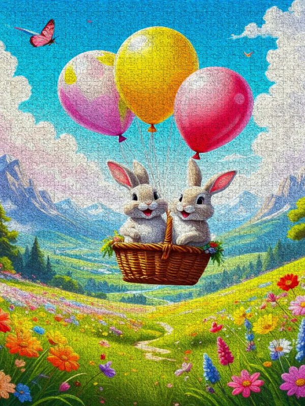 Fröhliche Hasenluftfahrt im Frühling