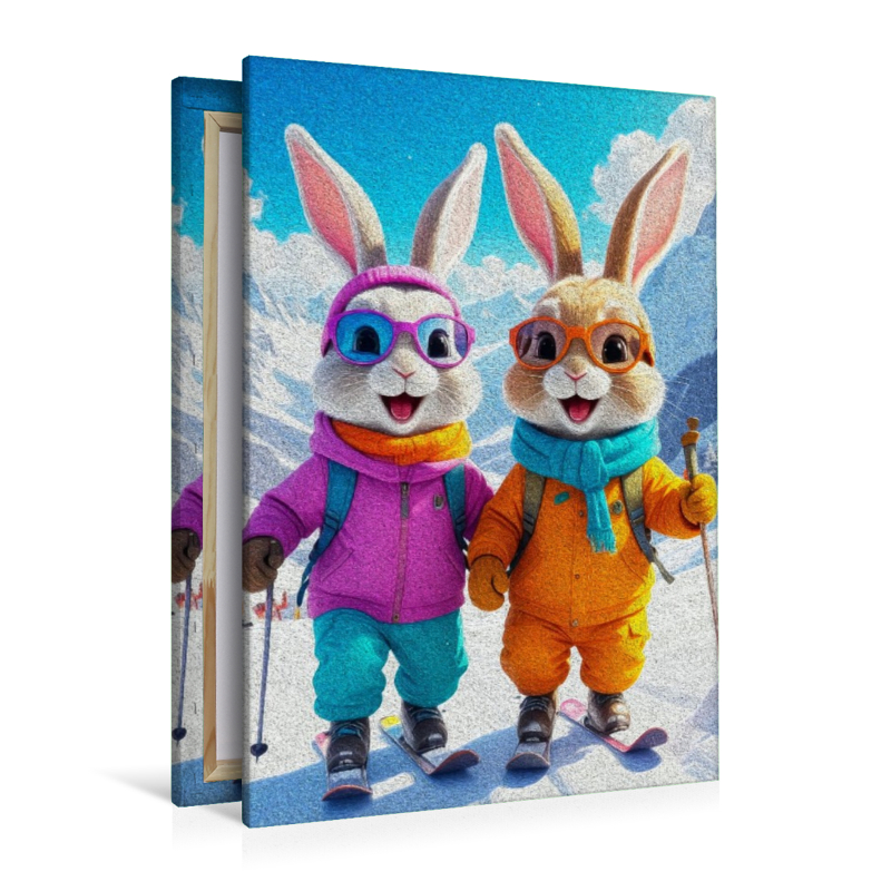 Lustige Osterhasen beim Skifahren