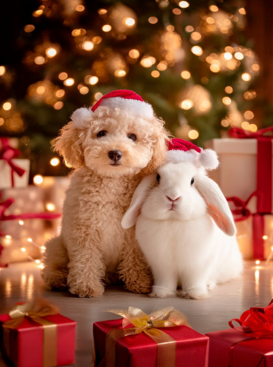 Welpe und Kaninchen - Weihnachtsengel