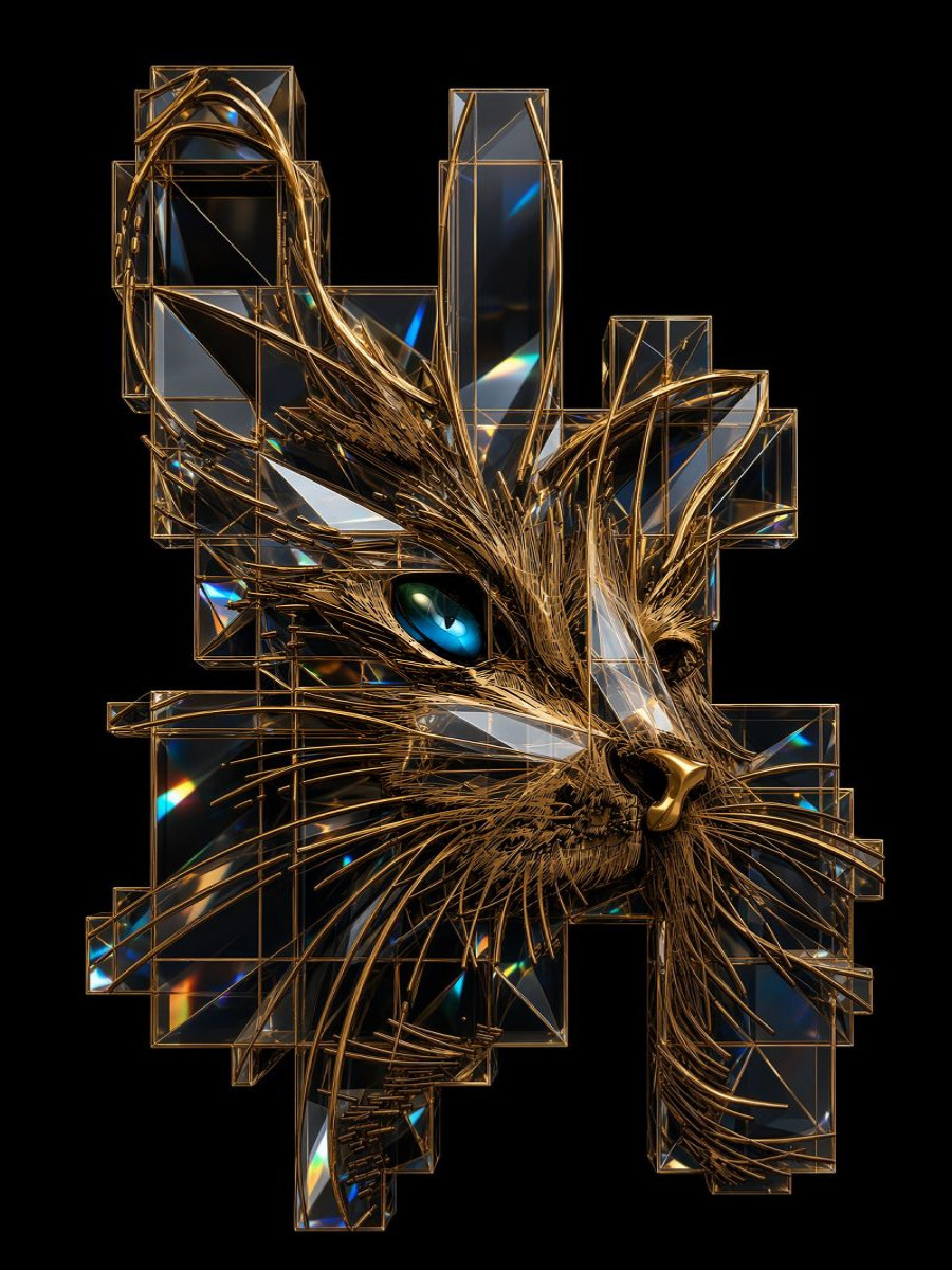 Katze aus Gold und Glas