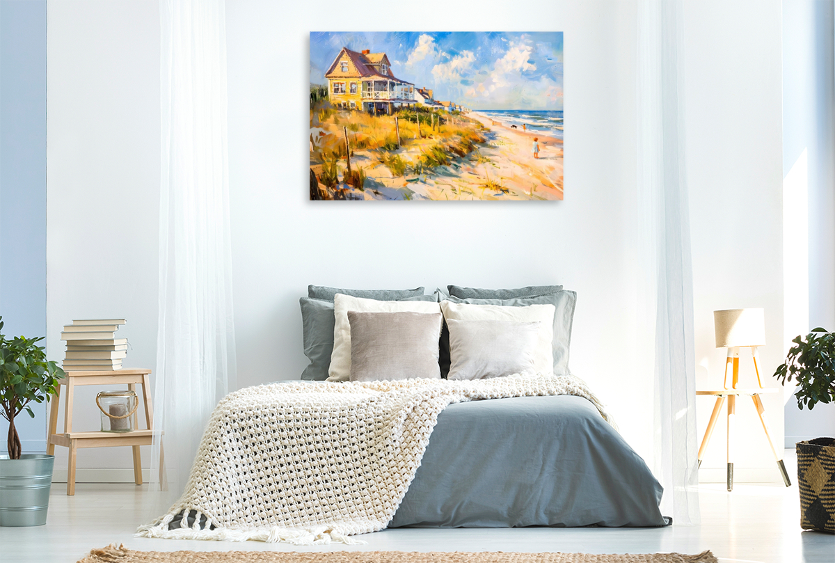 Impressionistisches Haus am Meer mit Licht, Wellen und ruhiger Atmosphäre