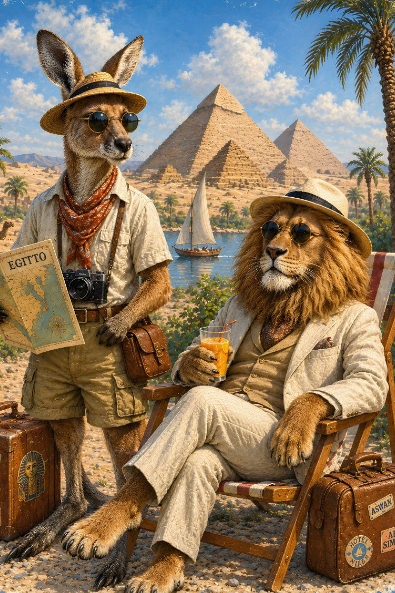 Känguru und Löwe erkunden Ägypten