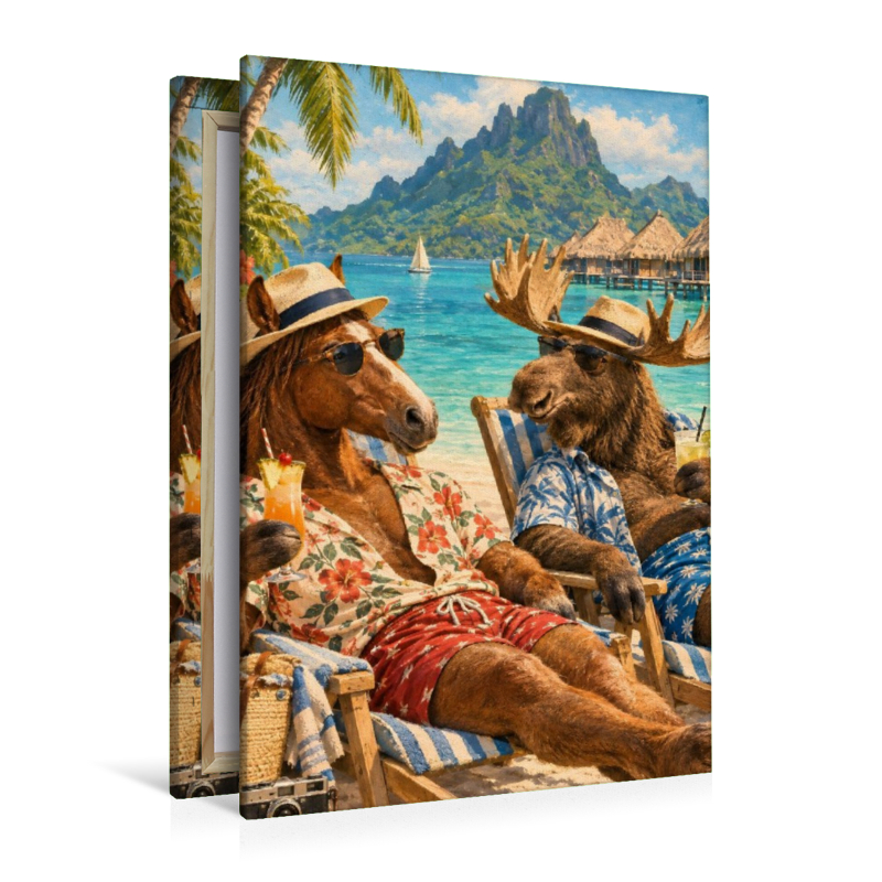 Pferd und Elch relaxen auf Bora Bora
