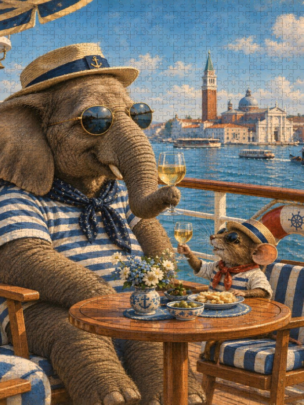 Maus und Elefant auf Kreuzfahrt vor Venedig