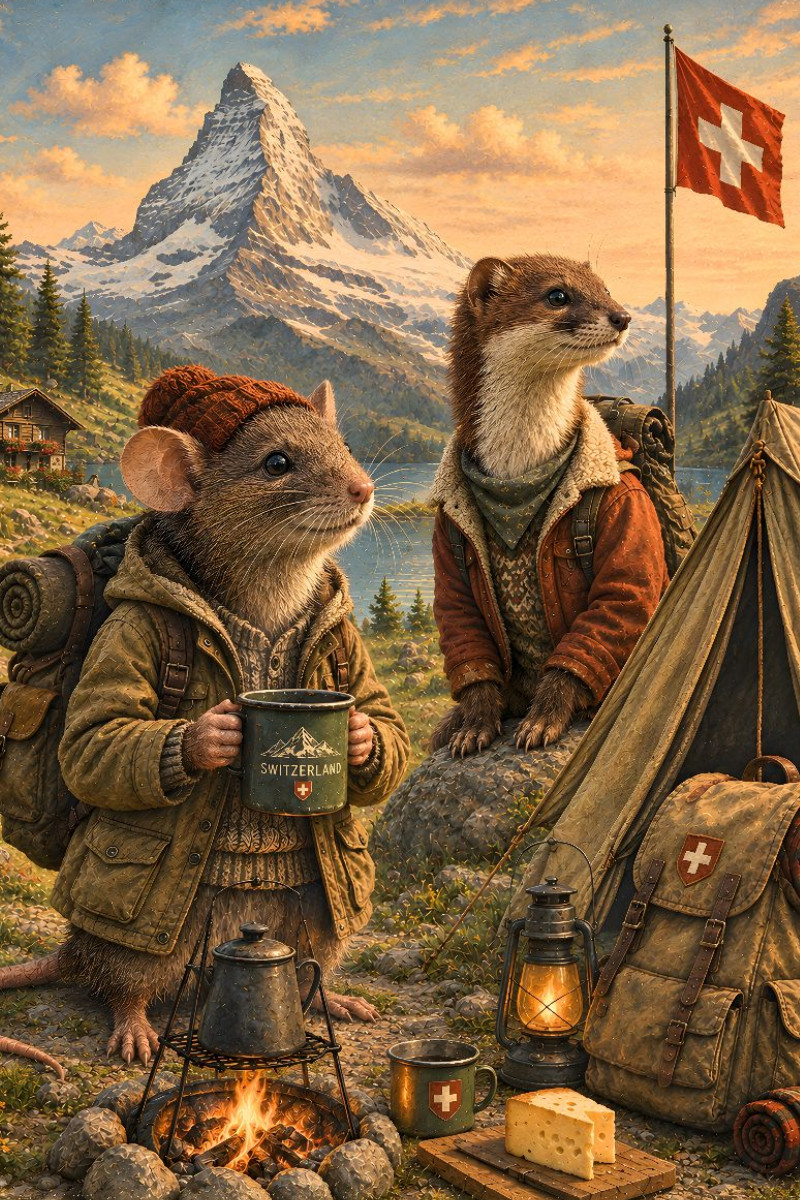 Ratte und Wiesel beim Campen in der Schweiz