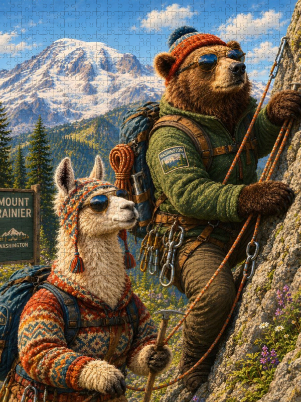 Lama und Bär auf Klettertour durch Amerika