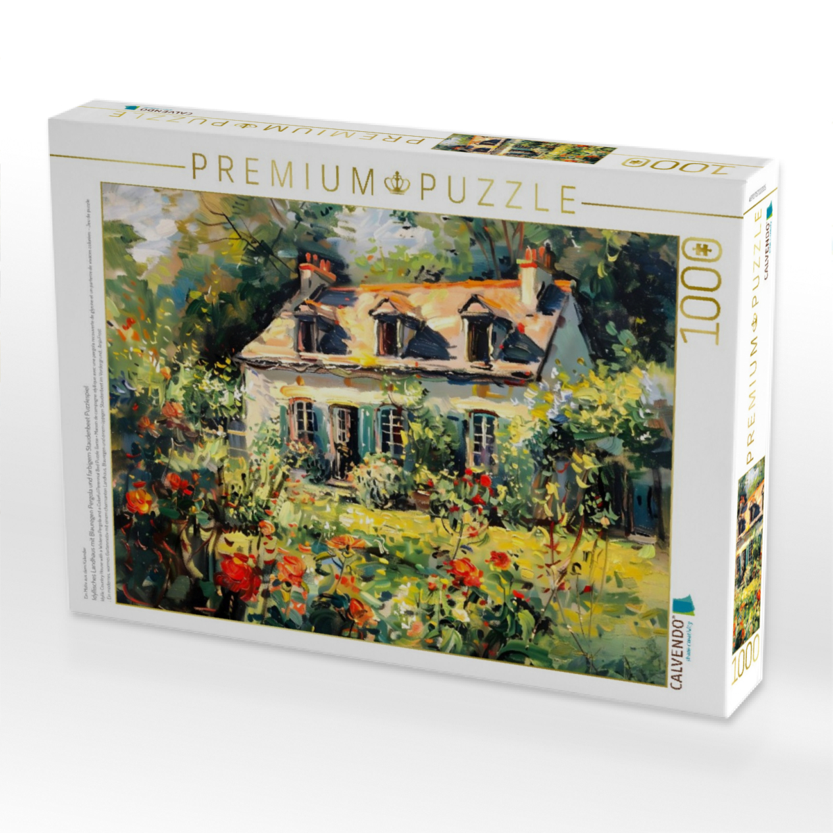 Idyllisches Landhaus mit Blauregen Pergola und farbigem Staudenbeet Puzzlespiel