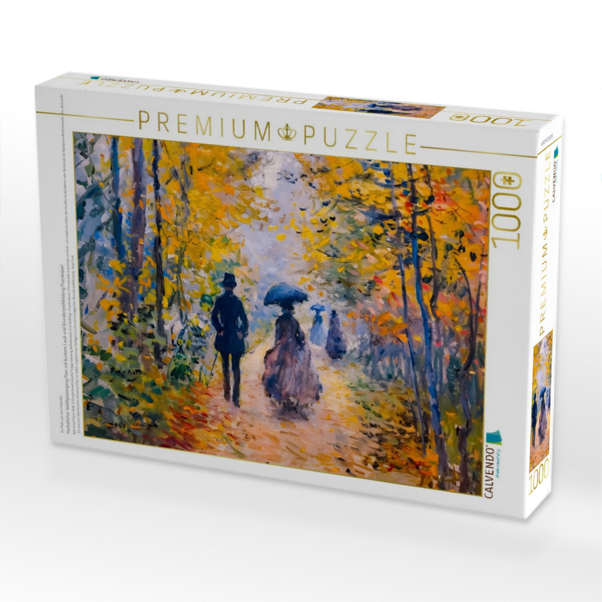 Herbstlicher Waldspaziergang Paar mit buntem Laub und Gründerzeitkleidung Puzzlespiel