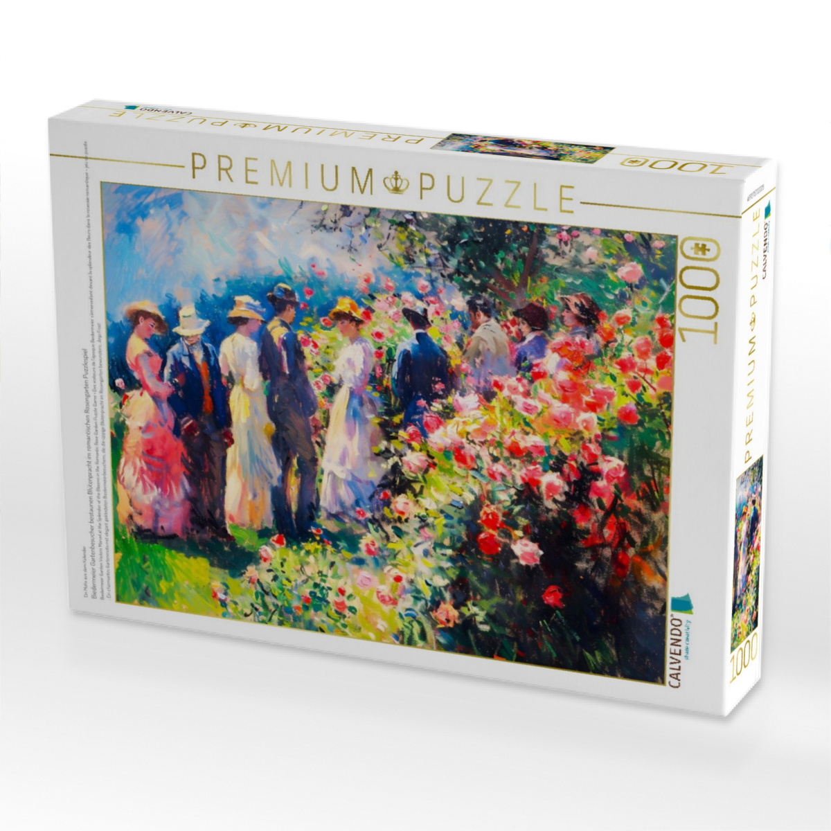 Biedermeier Gartenbesucher bestaunen Blütenpracht im romantischen Rosengarten Puzzlespiel