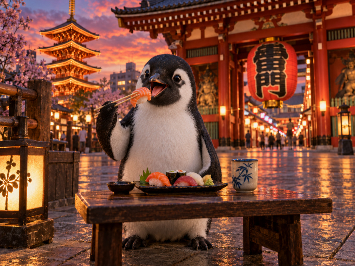 Ein Pinguin in Japan