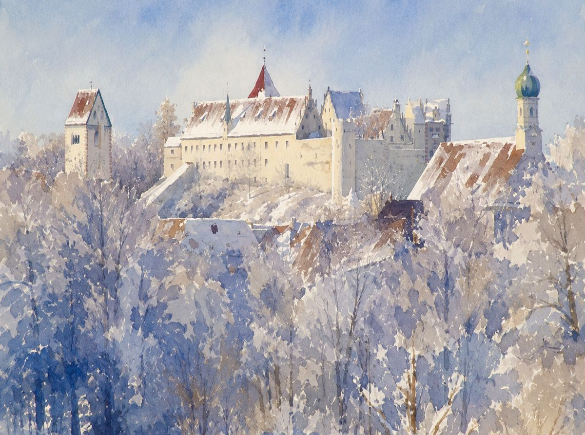 Hohes Schloß von Füssen im Aquarellstil