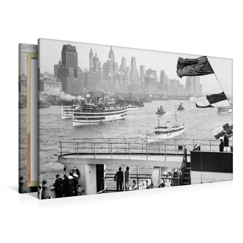 Historic New York: Manhattan skyline from ferry boat, 1936