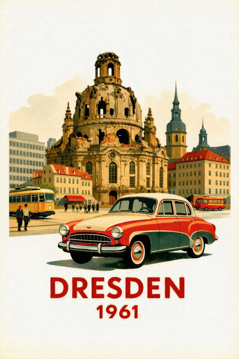Dresden 1961 Frauenkirche und Altstadt mit Wartburg 311