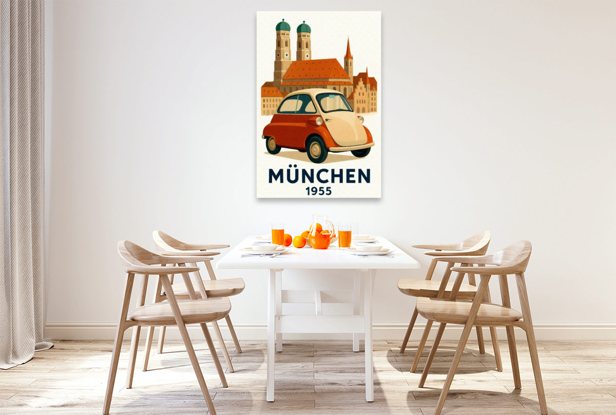 München 1955 Frauenkirche und Altstadt mit BMW Isetta