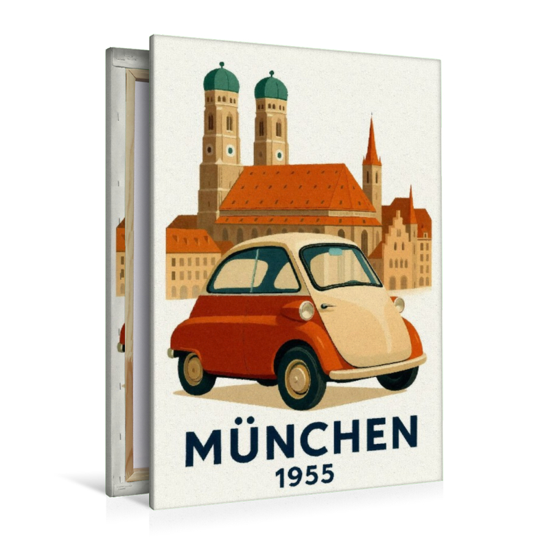 München 1955 Frauenkirche und Altstadt mit BMW Isetta