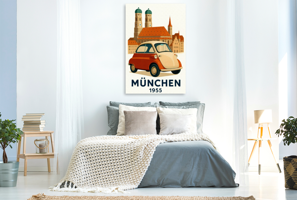 München 1955 Frauenkirche und Altstadt mit BMW Isetta