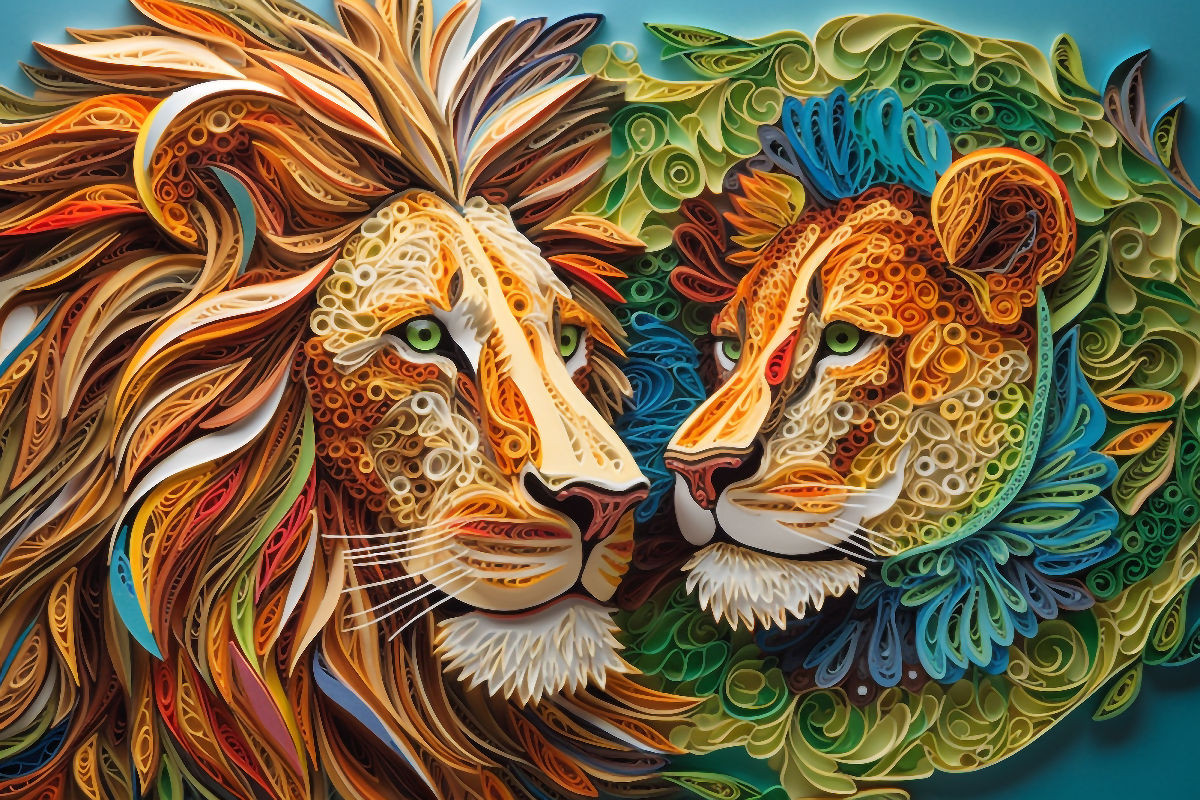 Löwen in Quilling Technik