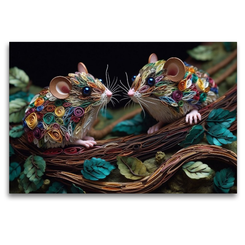 Mäuse in Quilling Technik auf einem Ast
