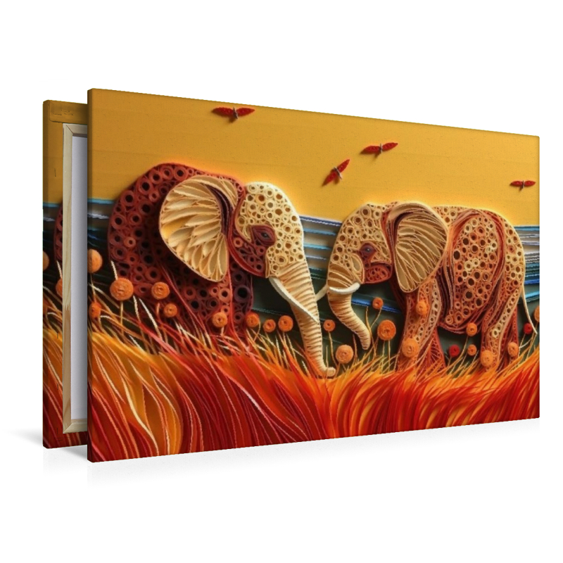 Elefanten in der Savanne mit Quilling Technik