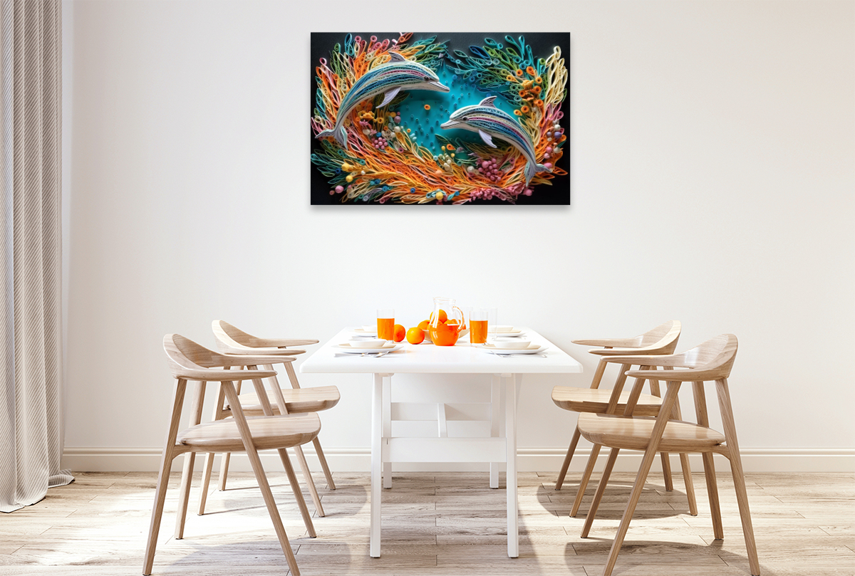 Springende Delfine in Quilling Technik