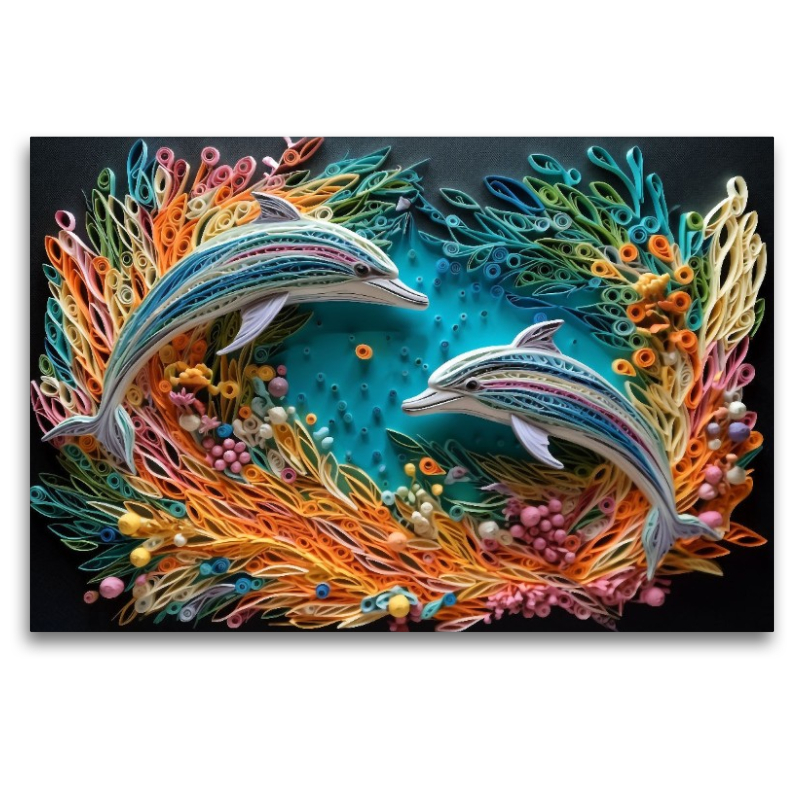 Springende Delfine in Quilling Technik
