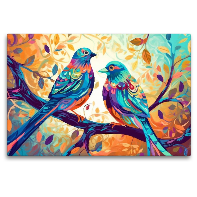Farbenfrohe Vögel auf einem Zweig