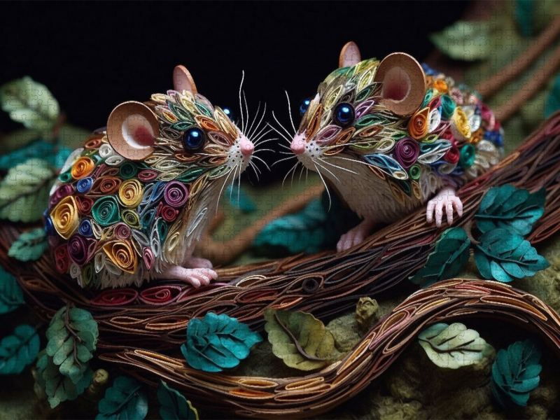 Mäuse in Quilling Technik auf einem Ast