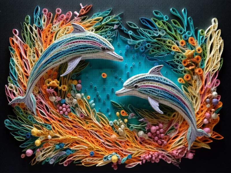 Springende Delfine in Quilling Technik