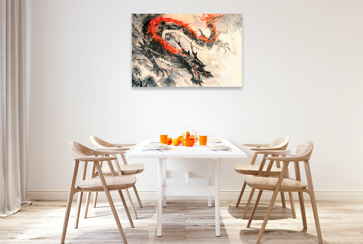 Chinesischer Drache in schwarz rot im traditionellen China Ink Stil