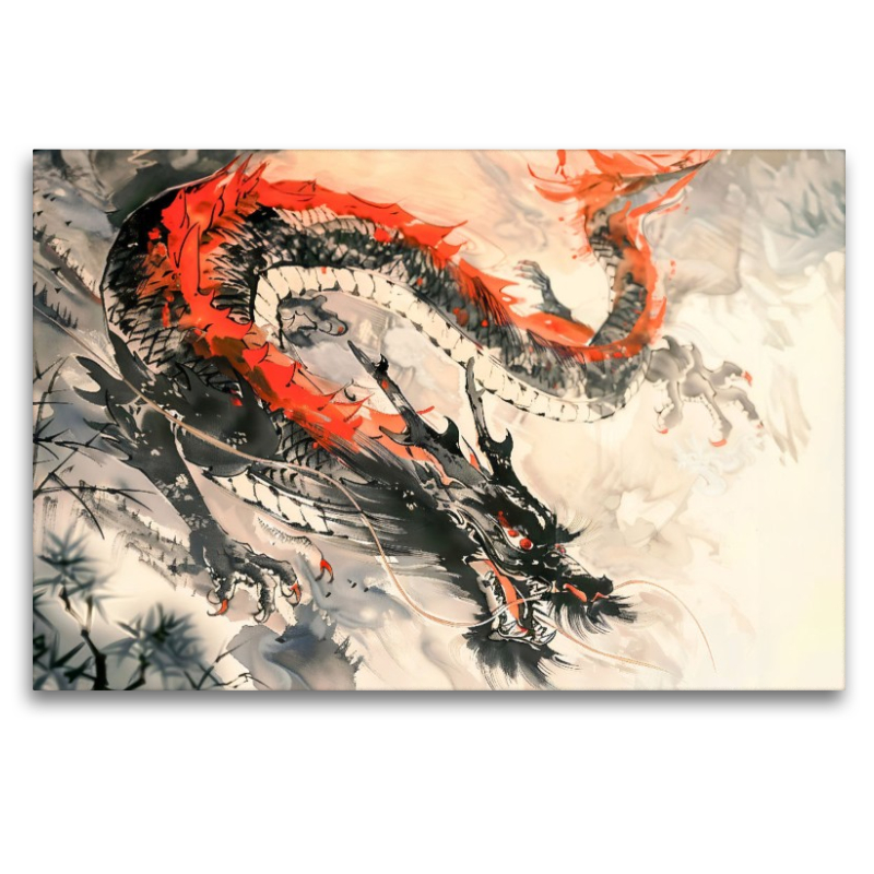 Chinesischer Drache in schwarz rot im traditionellen China Ink Stil