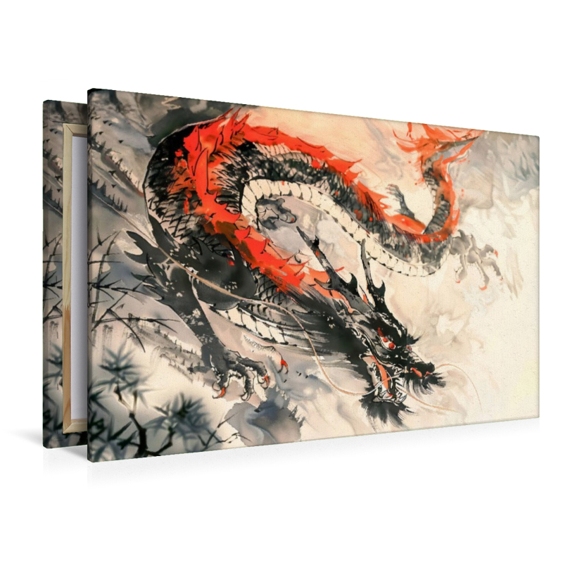 Chinesischer Drache in schwarz rot im traditionellen China Ink Stil