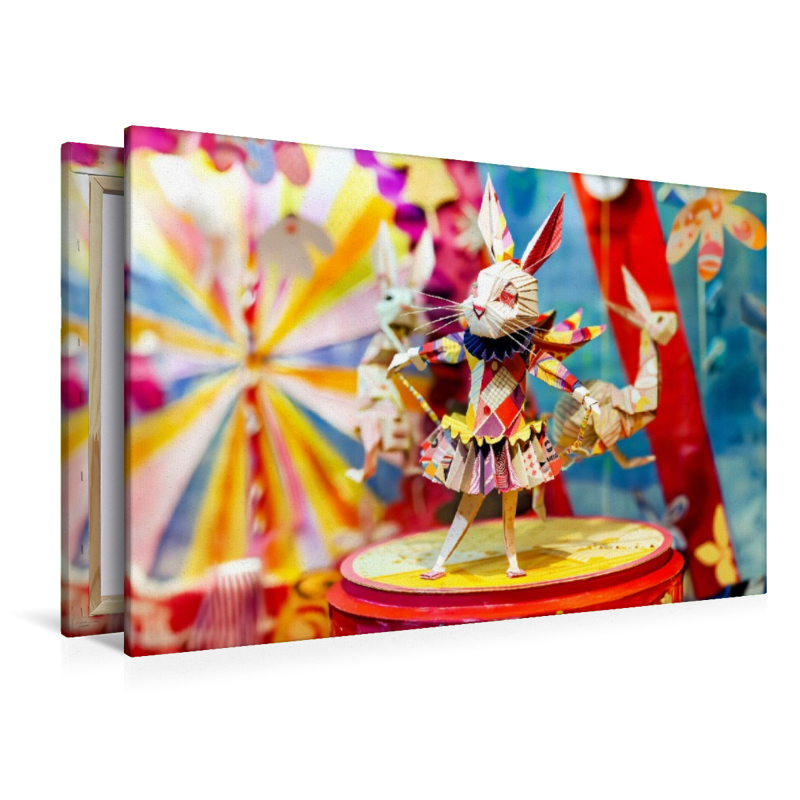 Origamihase im Zirkus trägt historisches Kostüm in bunter Papierwelt