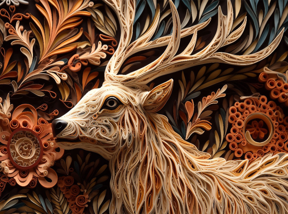 Hirsch mit Geweih in Quilling Technik