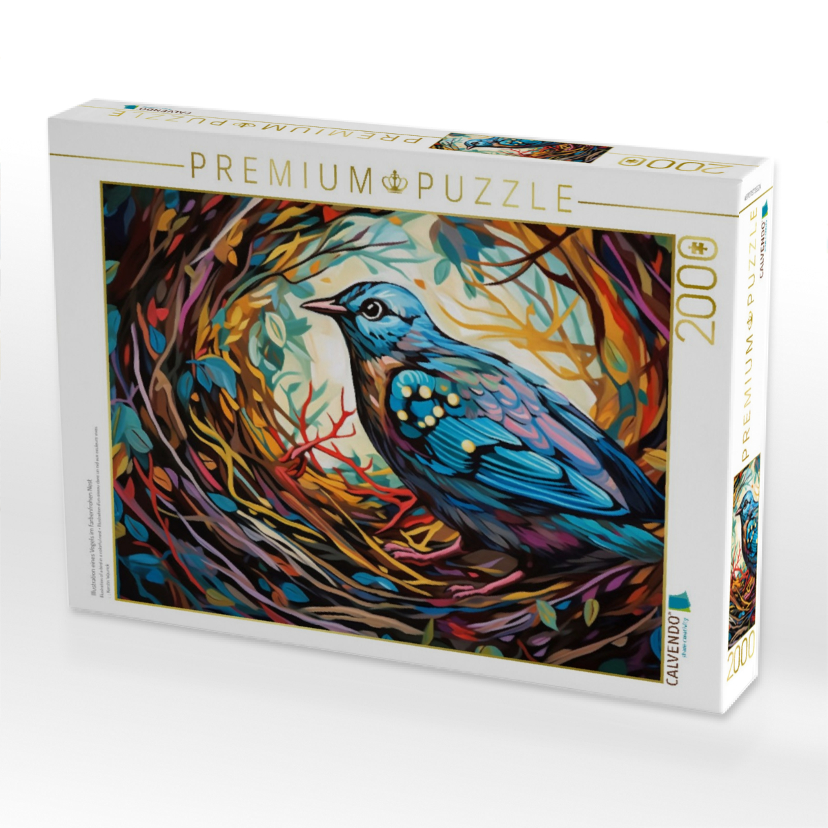 Illustration eines Vogels im farbenfrohen Nest