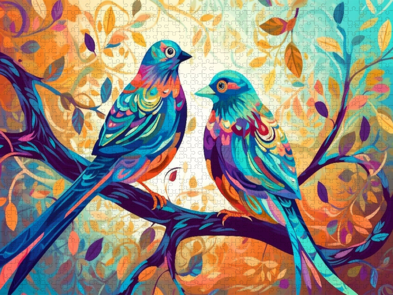 Farbenfrohe Vögel auf einem Zweig