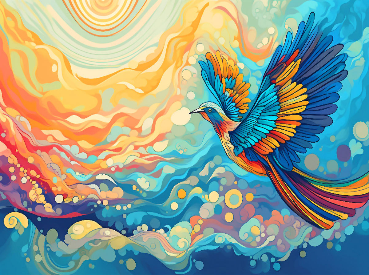 Farben des Himmels - fliegender Vogel in den Wolken