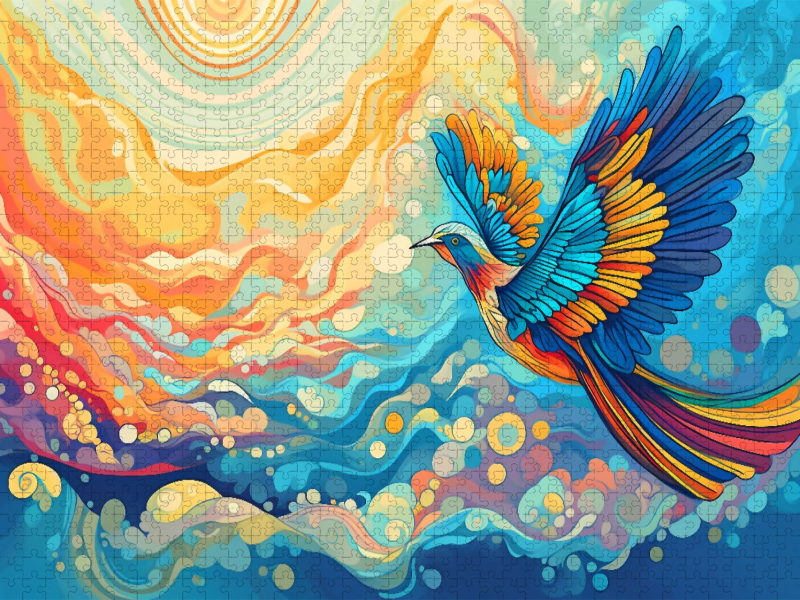 Farben des Himmels - fliegender Vogel in den Wolken