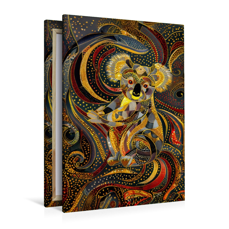 Aboriginal Koala Kunst mit schrillen Farben und geometrischen Mustern