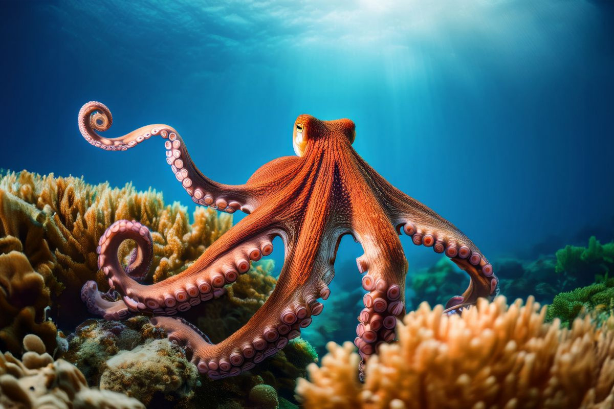 Oktopus im blauen Meer