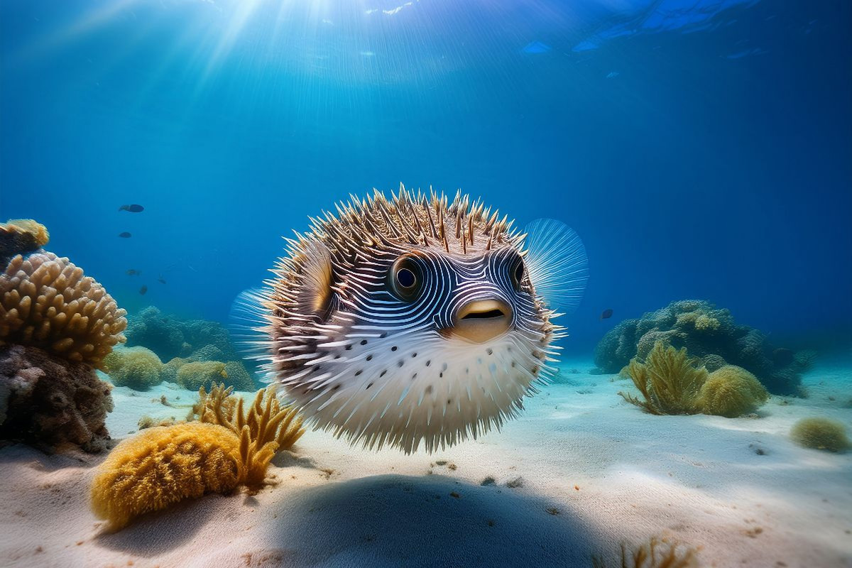 Kugelfisch im blauen Meer