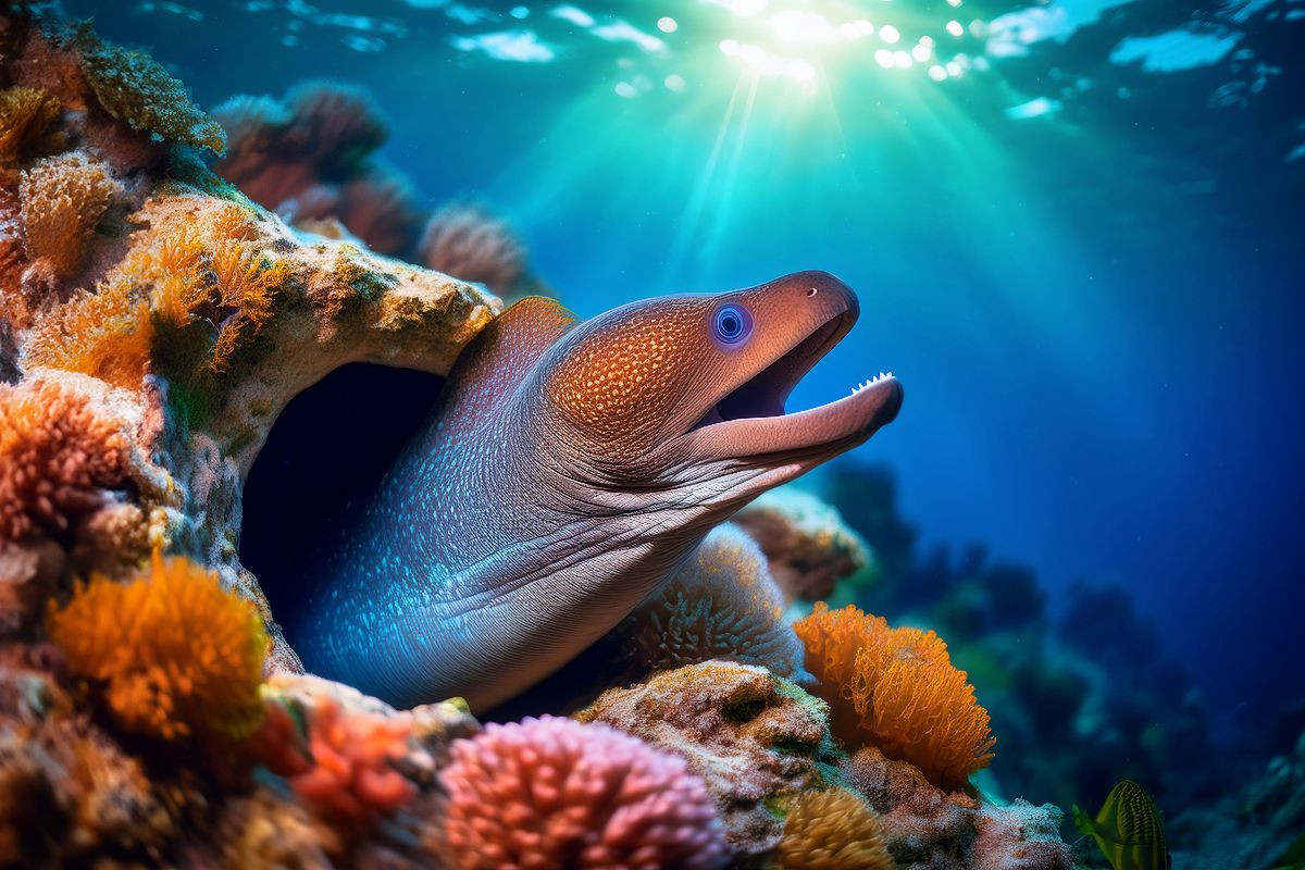 Muräne im blauen Meer