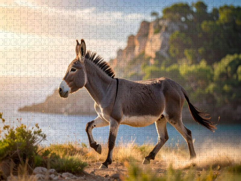 Ein schneller Trab am Meer - Esel im Sonnenuntergang